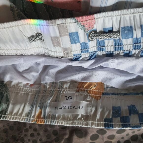 NWT Vintage Brand Swimwear Men's 2XL Volley White Swim Trunks 17” Length - Picture 4 of 5